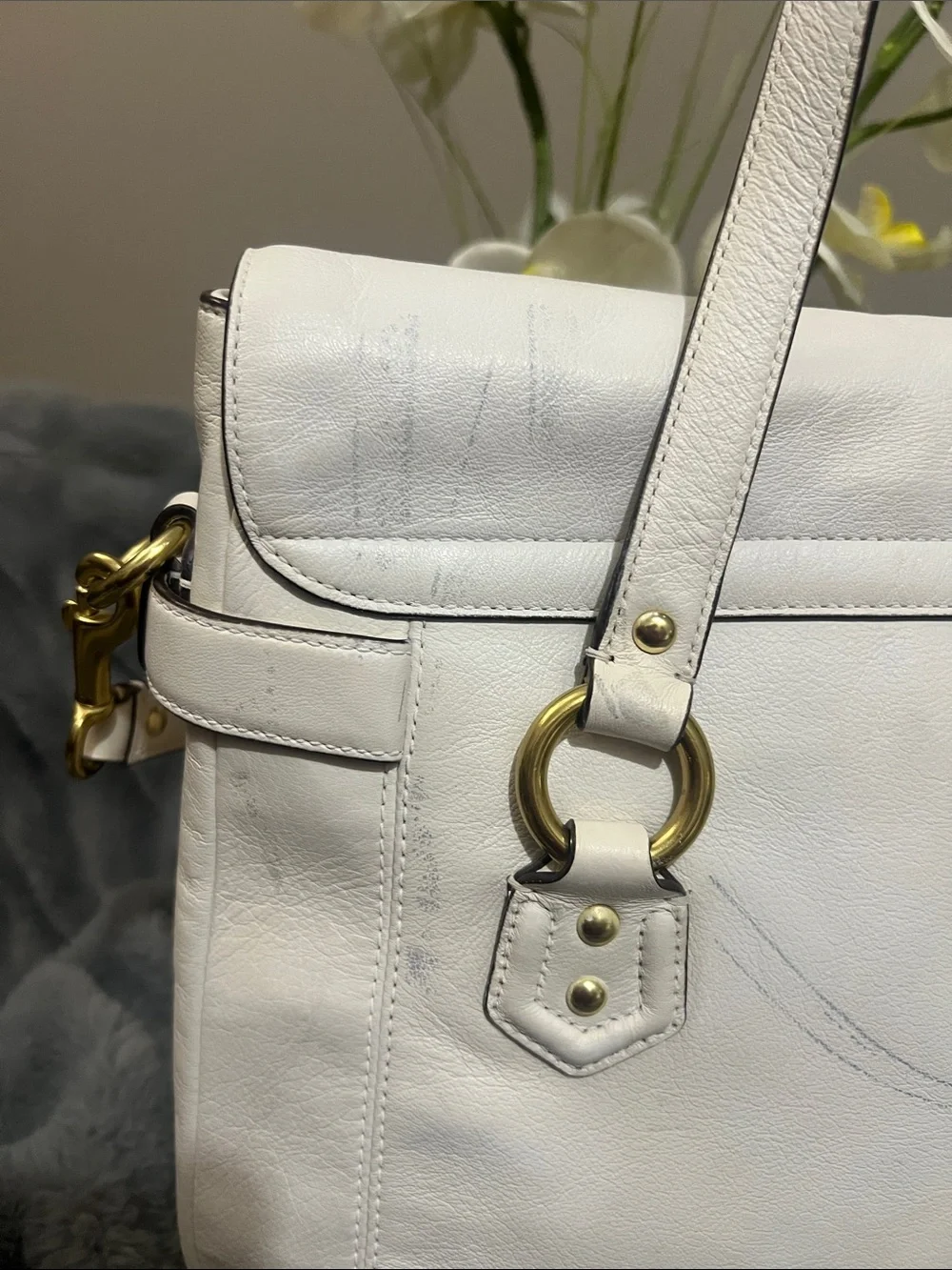 Coach Vintage Cream Campbell Flap Leather Satchel Retail $398 GUC